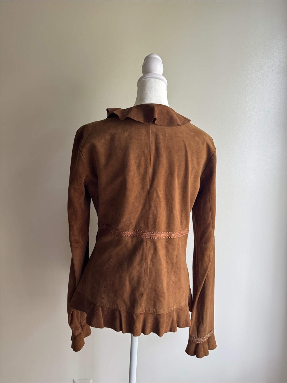 Express Brown Ruffled Genuine Leather Top - Picture 2 of 4